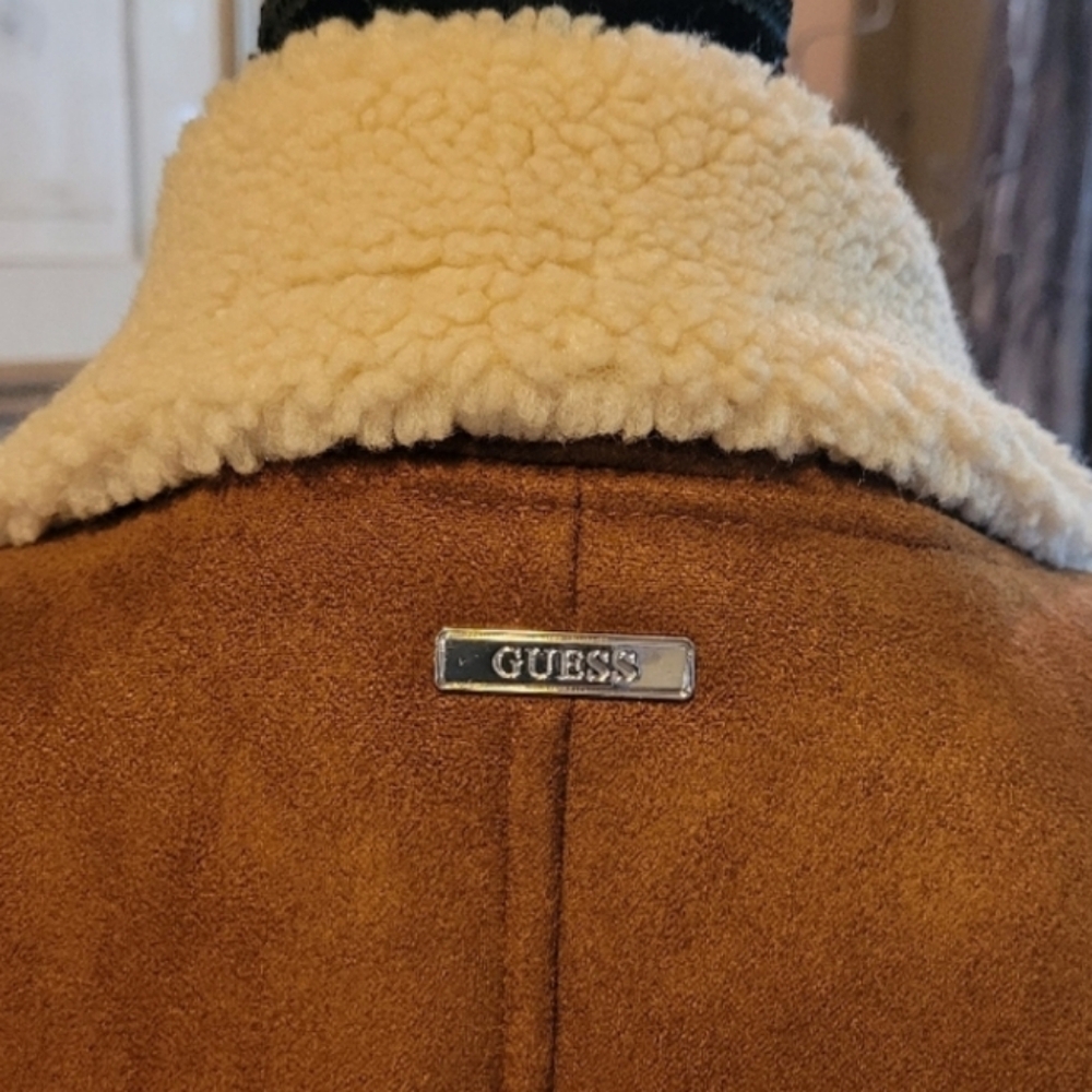 NWT Men"s Guess Double Breasted Faux Fur Shearling Coat - Picture 11 of 15